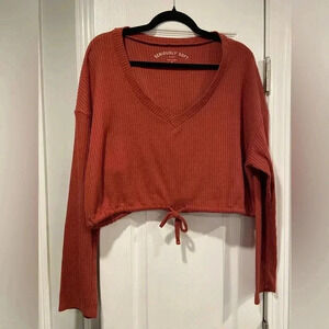 Aeropostale Deep V Long Sleeve Waffle Cropped Drawstring Seriously Soft Size XL